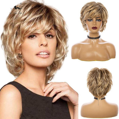 Short Natural Bob Gray Blonde Straight Hair Full Bangs Daily Women Short Wig Women Heat-Resistant