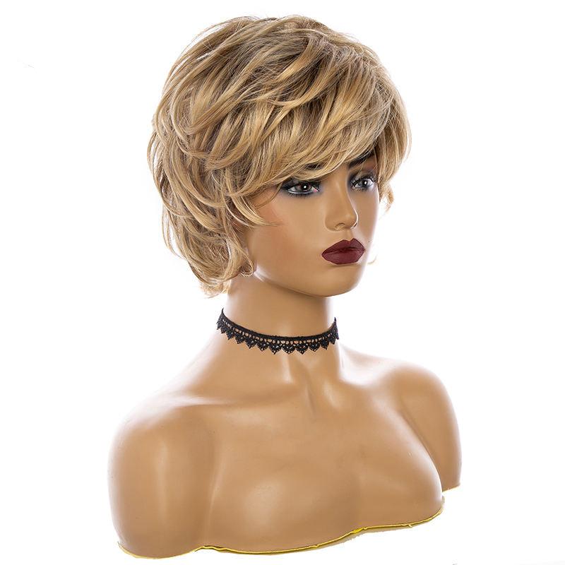 Short Natural Bob Gray Blonde Straight Hair Full Bangs Daily Women Short Wig Women Heat-Resistant