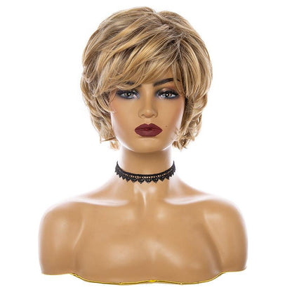 Short Natural Bob Gray Blonde Straight Hair Full Bangs Daily Women Short Wig Women Heat-Resistant