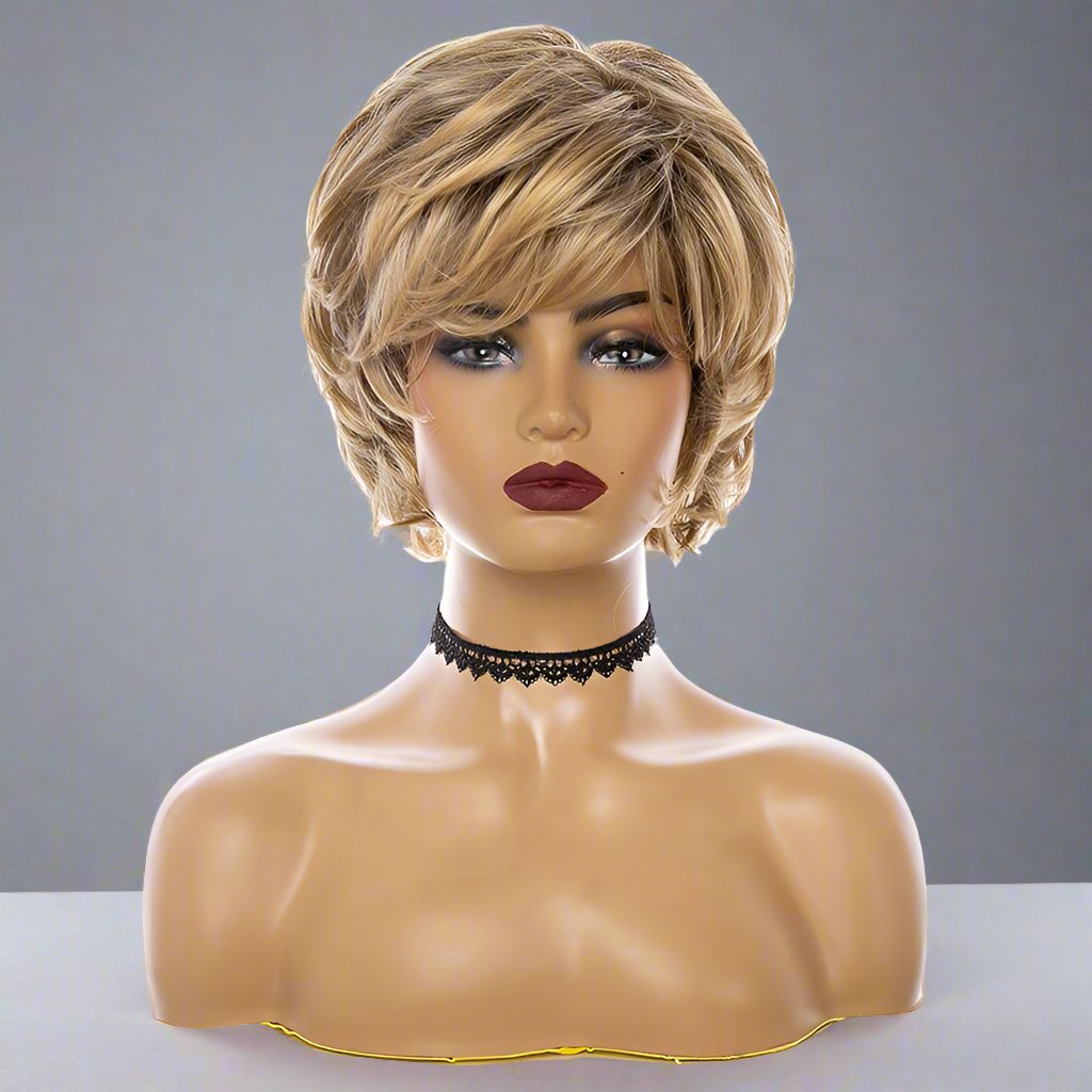 Short Natural Bob Gray Blonde Straight Hair Full Bangs Daily Women Short Wig Women Heat-Resistant